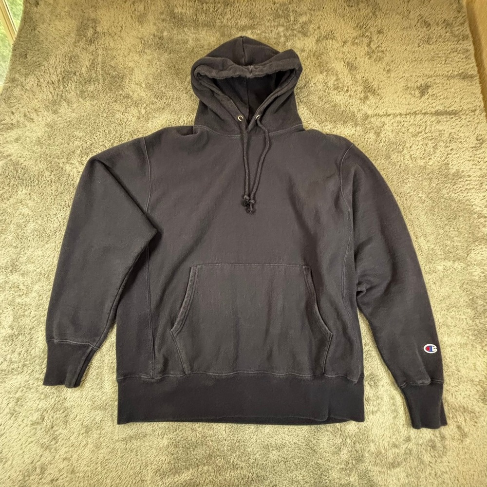 Champion Reverse Weave Hoodie Navy Blue Mens Large Heavyweight Sweatshirt